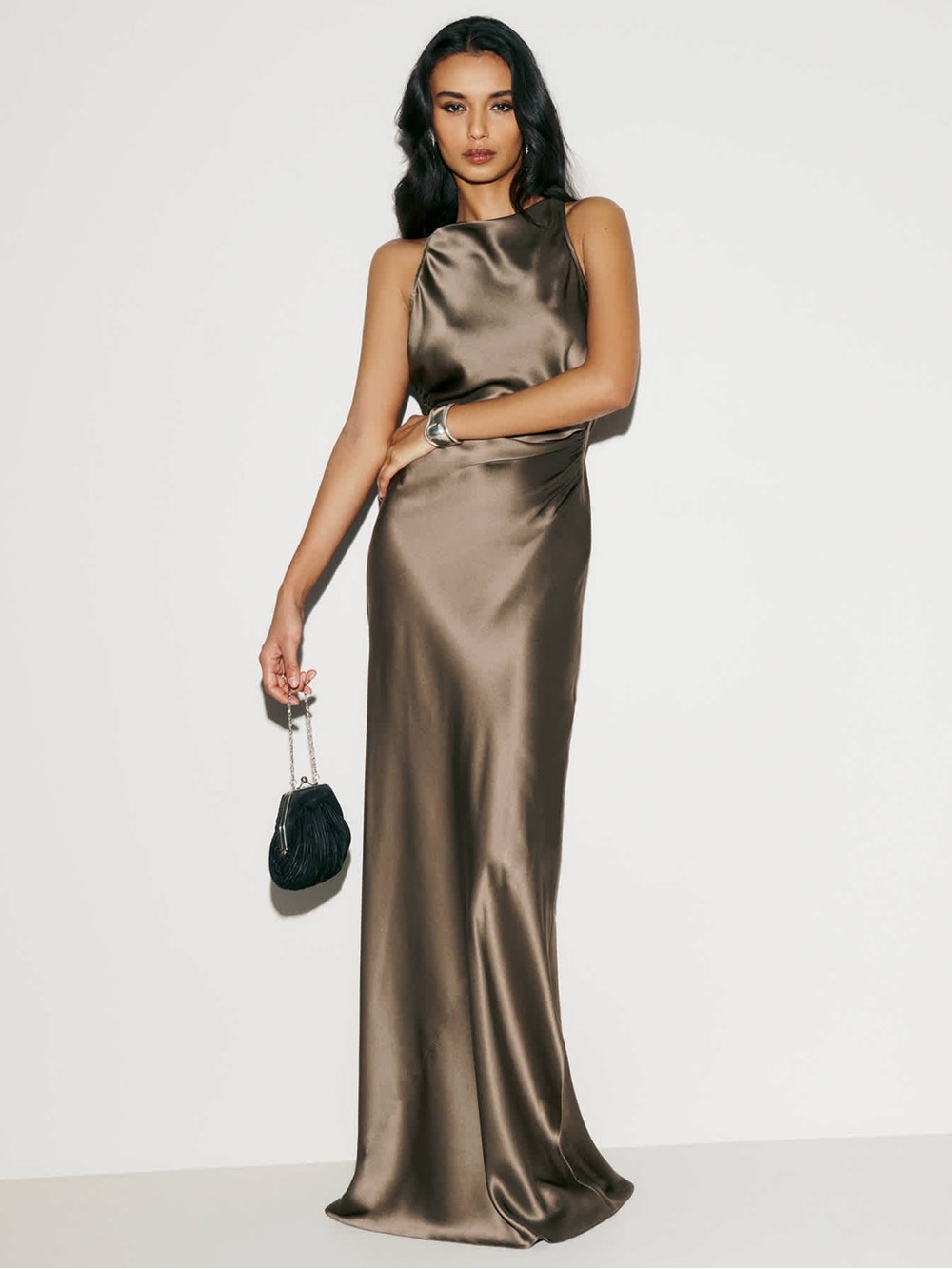 Reformation NWT Anaiis Silk Maxi Dress Morel Open Back Brown Size 8